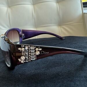 Dior Purple Wraparound Sunglasses with Rhinestone Embellishments